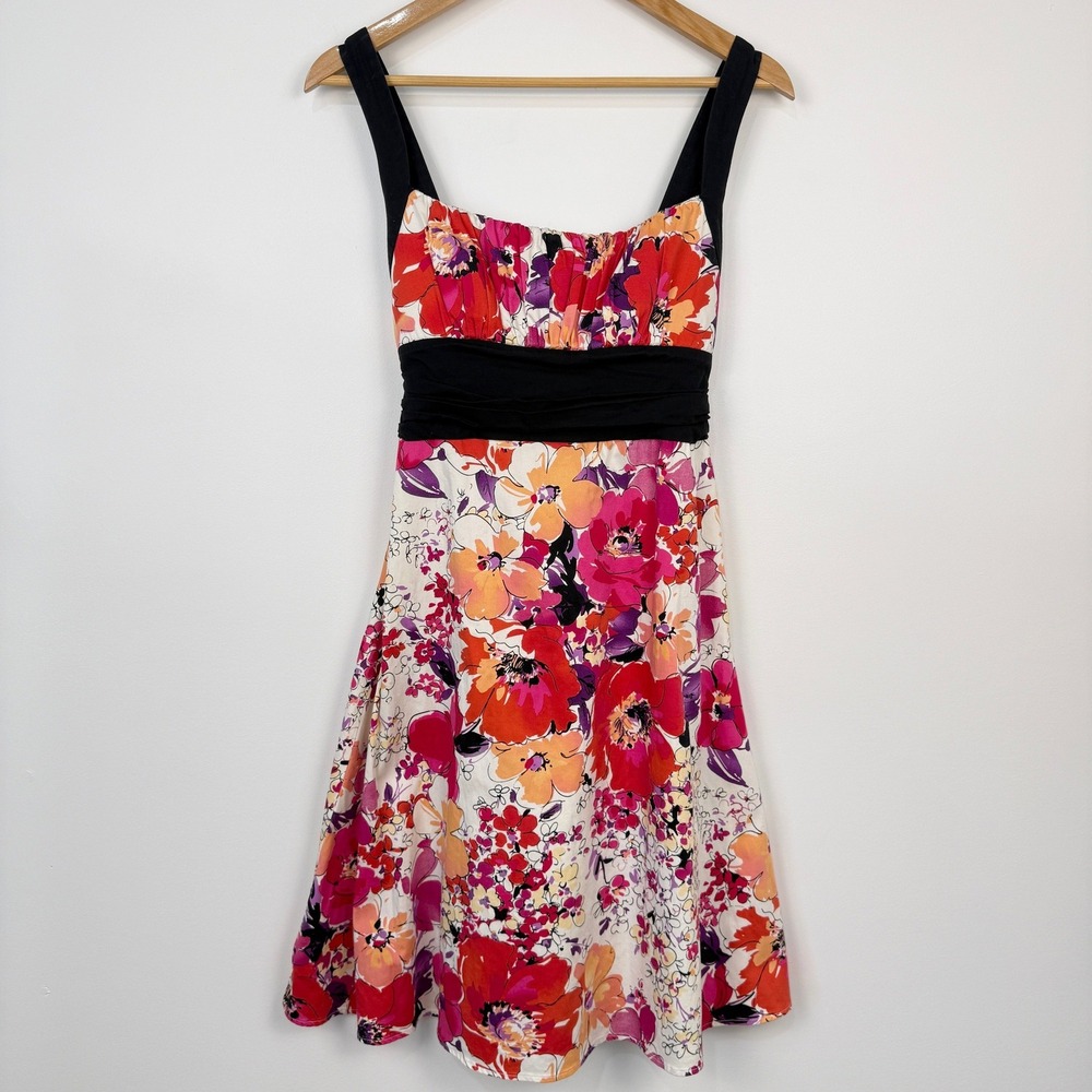 B Smart Y2K Floral Fit Flare Dress Fit Small Empire Waist Summer Garden Party